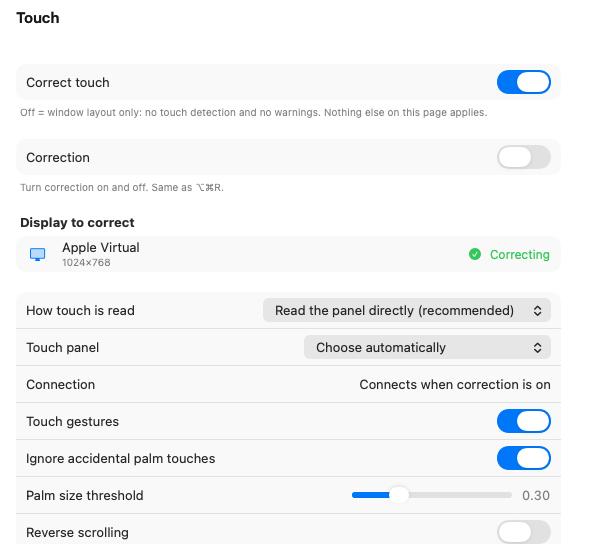 TouchRotator settings window